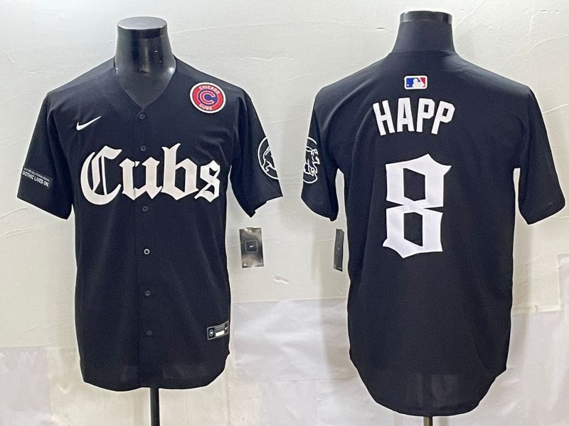 Men 2025 Chicago Cubs #8 Happ Black Five generations Joint Name Nike MLB Jersey style 15->cincinnati reds->MLB Jersey